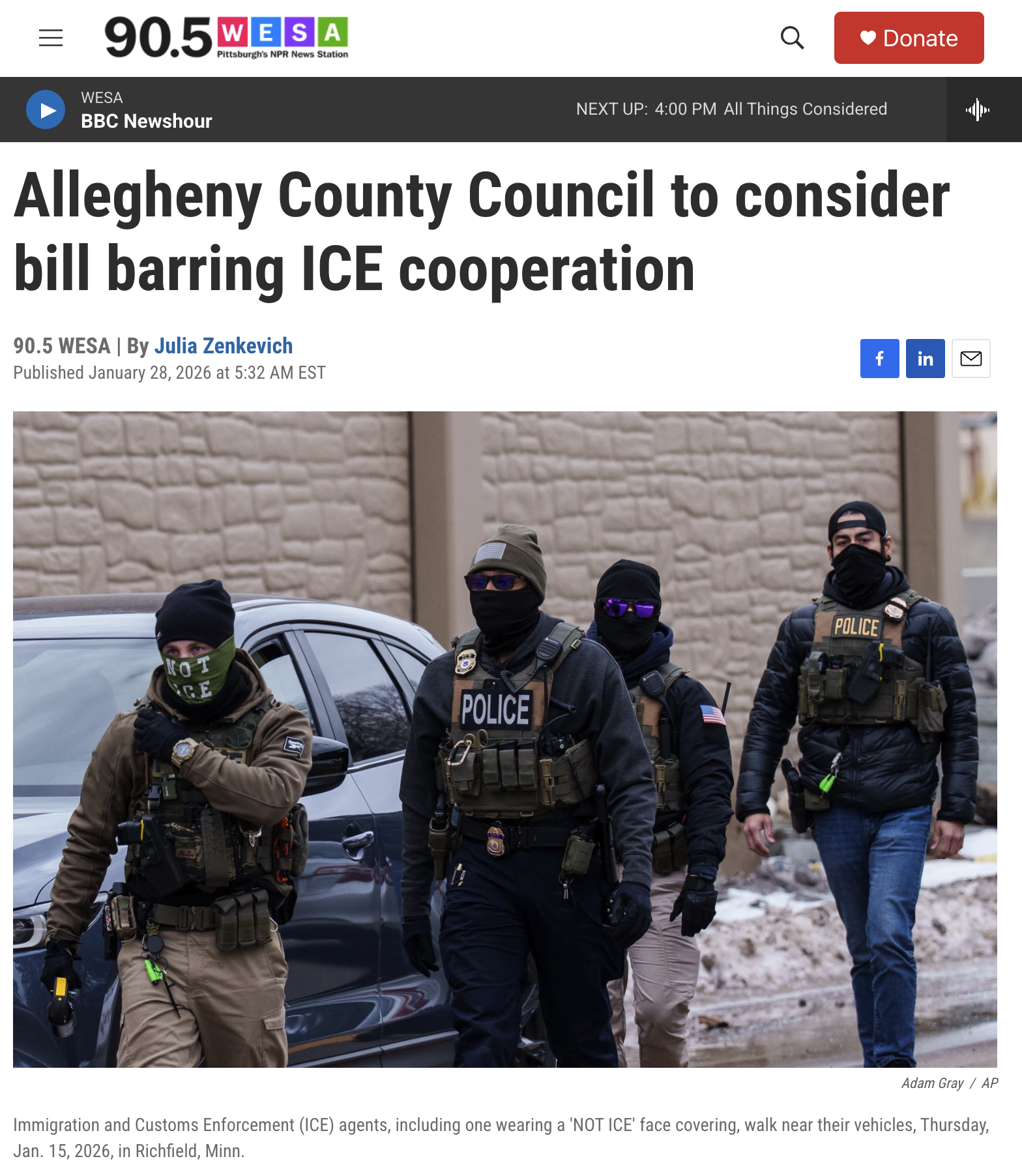 Featured image for “Frontline Dignity Mentioned on 90.5 WESA: “Allegheny County Council to consider bill barring ICE cooperation””