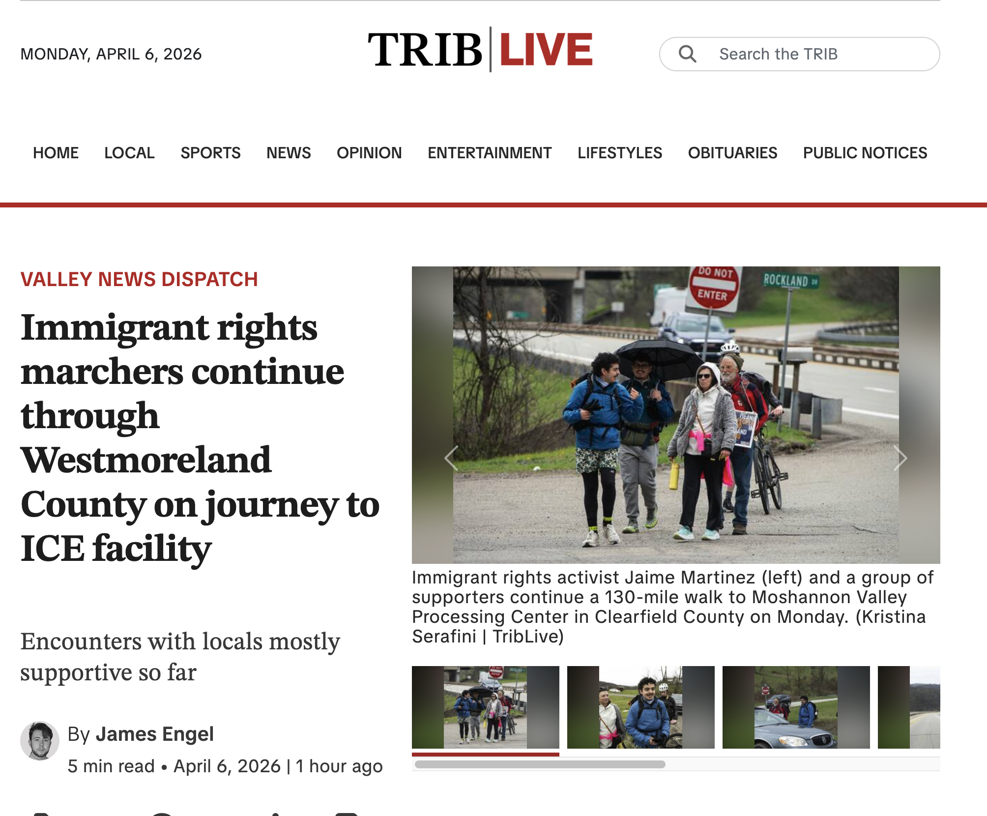 Featured image for “TribLIVE: “Immigrant rights marchers continue through Westmoreland County on journey to ICE facility””