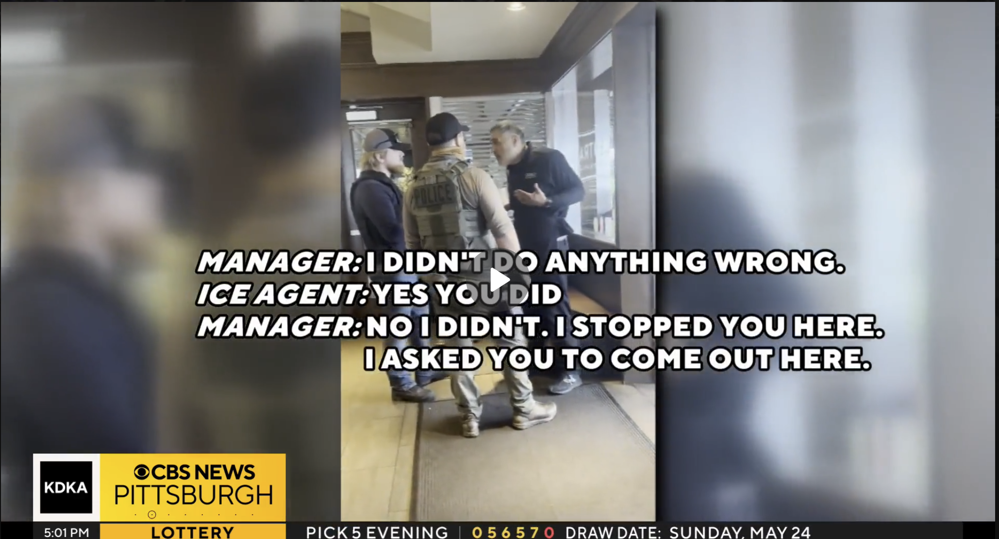 Featured image for “Frontline DIGNITY on CBS Pittsburgh: “Video shows confrontation between apparent ICE agents and manager of restaurant””