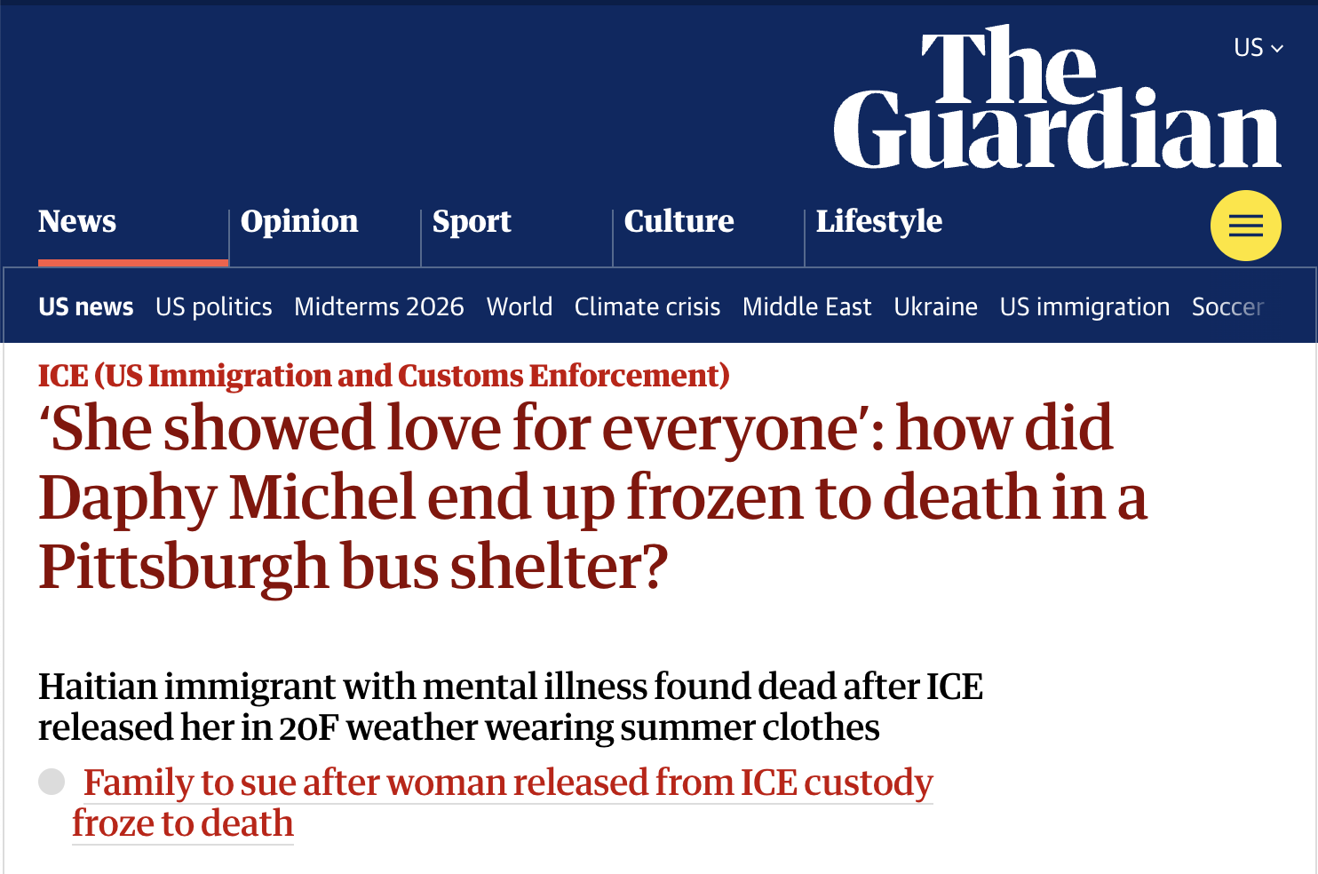 Featured image for “Frontline DIGNITY on The Guardian: “‘She showed love for everyone’: how did Daphy Michel end up frozen to death in a Pittsburgh bus shelter?””